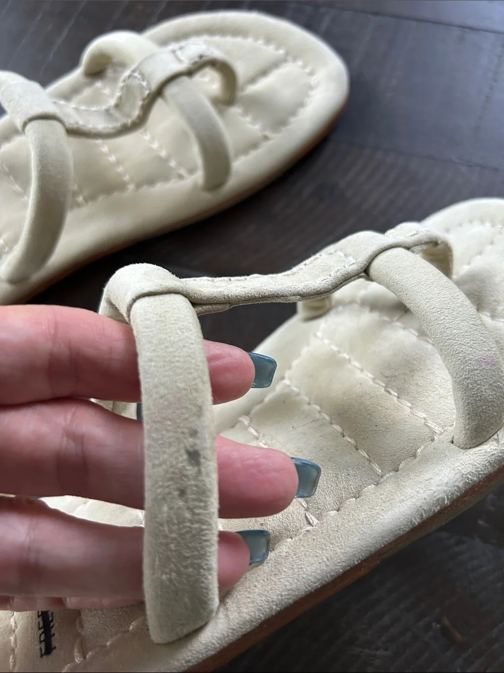 Free People Cream Suede Double Strap Toe-Loop Sandals